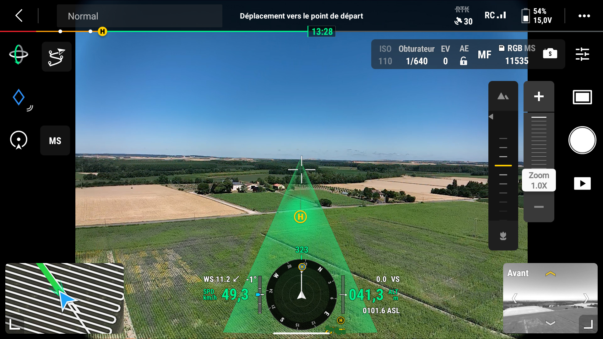 Écran de pilotage et acquisition d’images multispectrales